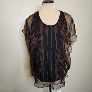 Alexander McQueen Brown Black Animal Print Silk Layered Top IT 44 US 8